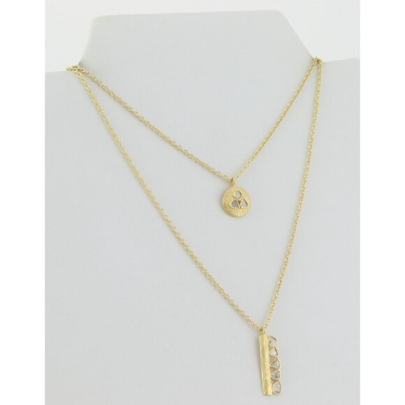 Gold Over Sterling Silver Polki Diamond Slice Layered Necklace 20" to 22" - Picture 5 of 9